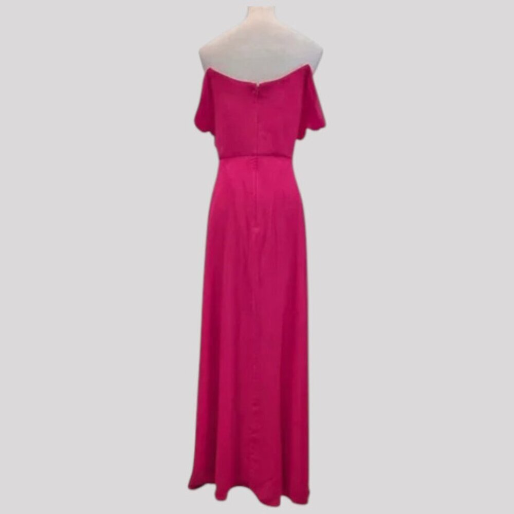 NEW THREAD SZ 12R Vivid Pink Chiffon Draped Off-shoulder Floor length Gown Dress - Picture 7 of 10